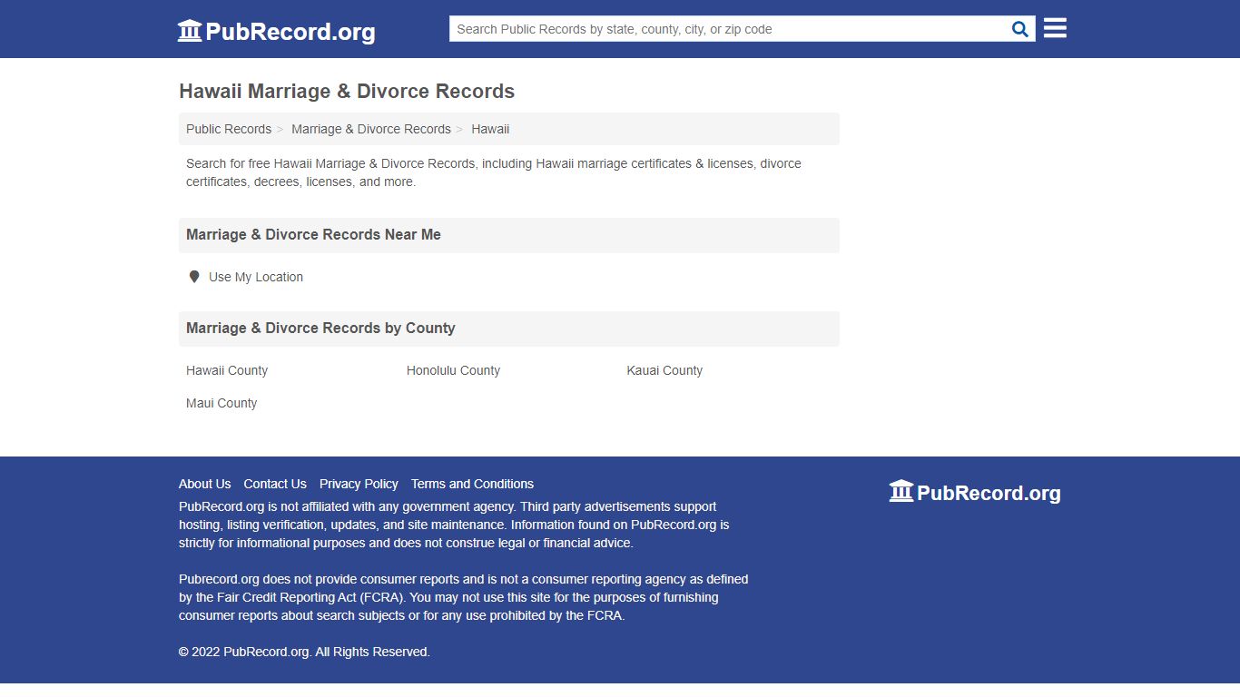 Free Hawaii Marriage & Divorce Records - PubRecord.org
